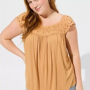 Torrid Floral Embroidered Blouse in Tan